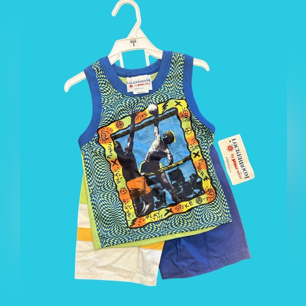 VTG NWT 90s toddler5 volleyball retro surf sporty streetwear colorblock set USA